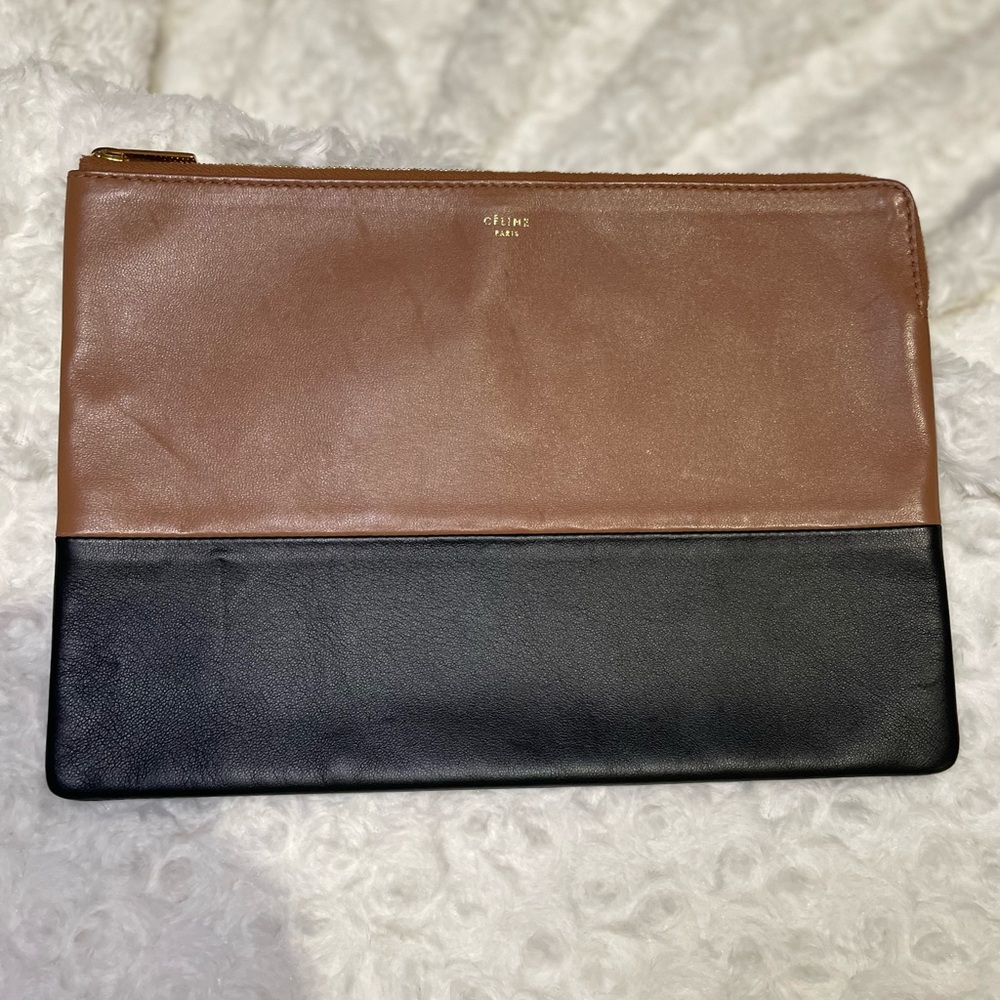 Celine Bicolor Brown/ Black Flat Solo Clutch Pouch 🤎